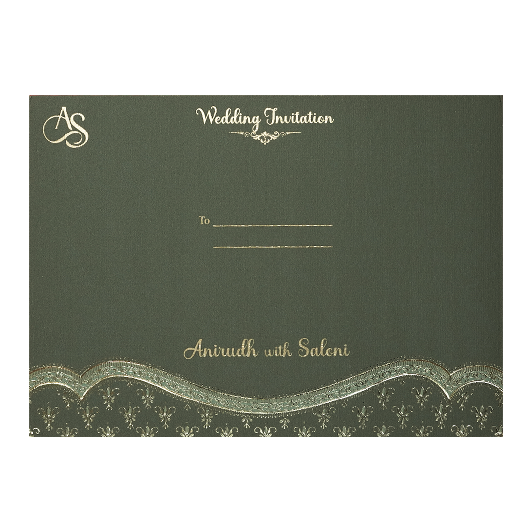 Green Gold Floral Padded Wedding Card-KSI64300