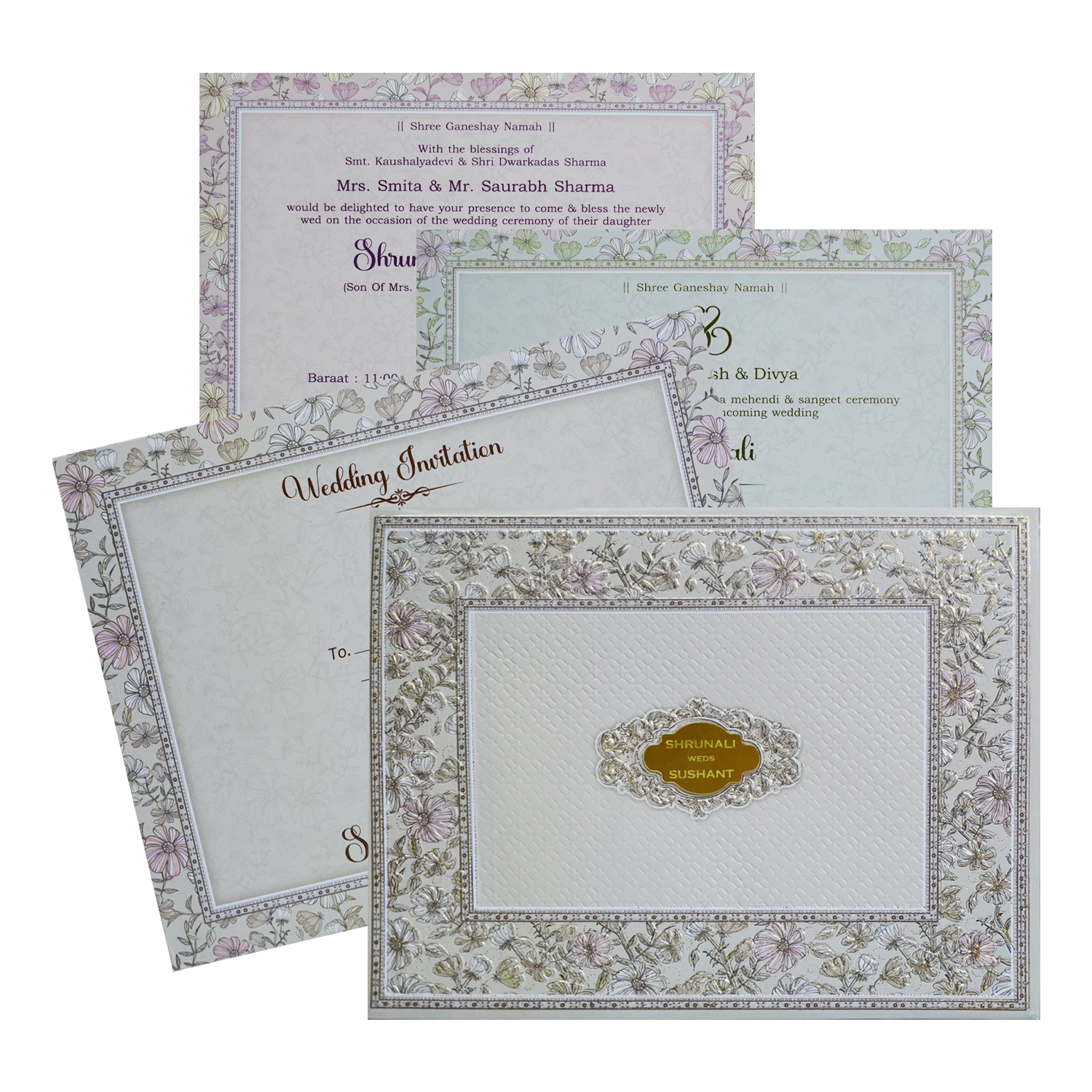 Grey Floral Padded Invitation-King of Cards