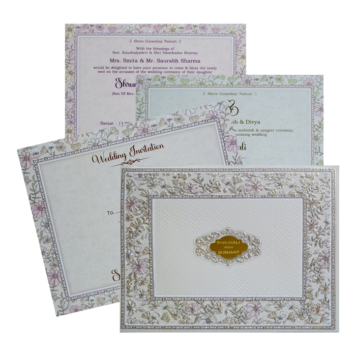 Grey Floral Padded Invitation-KSI12190