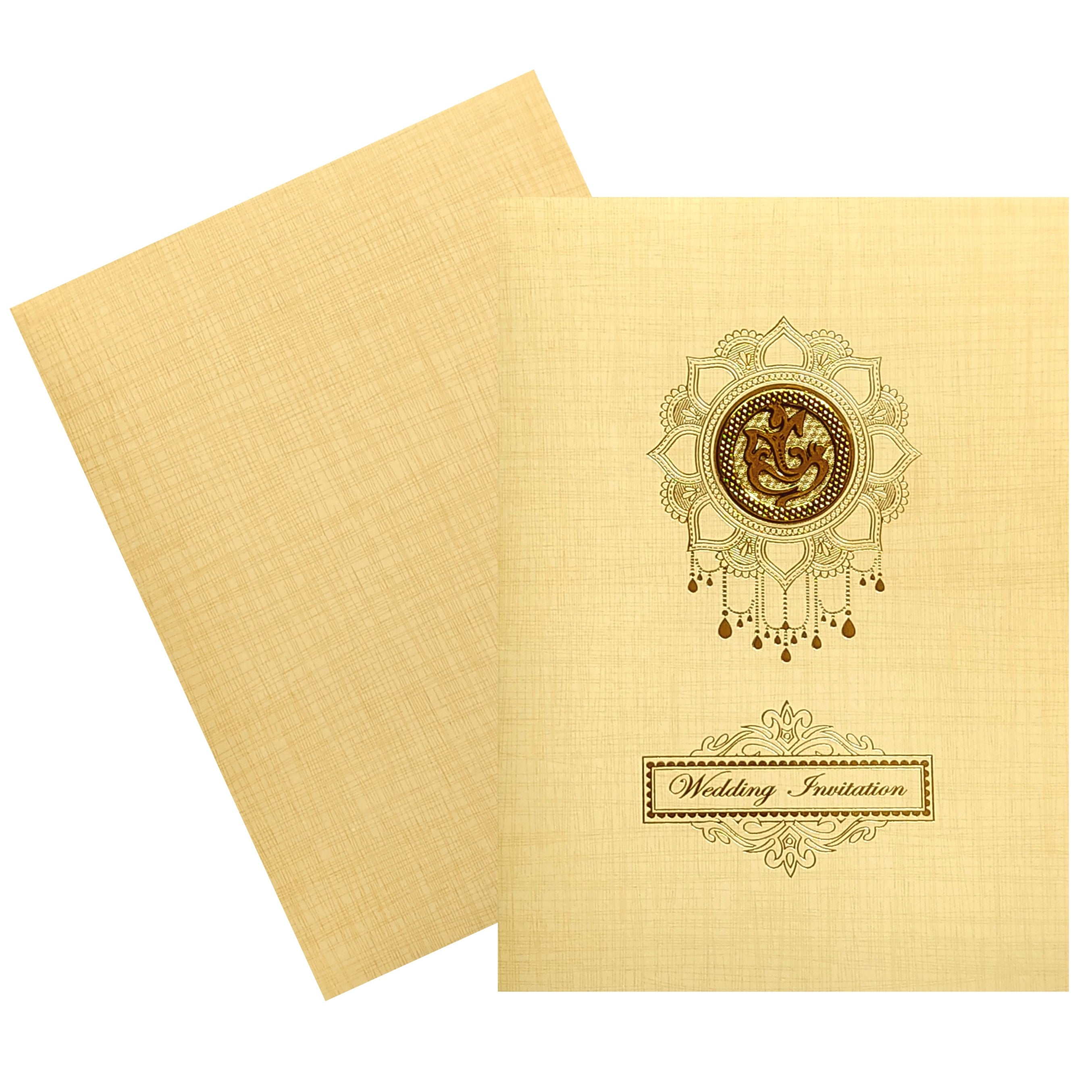 Gold Ganesha Wedding Card-KNK7077S