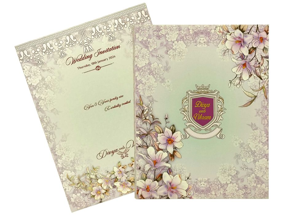 Lavender Floral Designer Padded Invitation Card-KNPO03AP-King of Cards