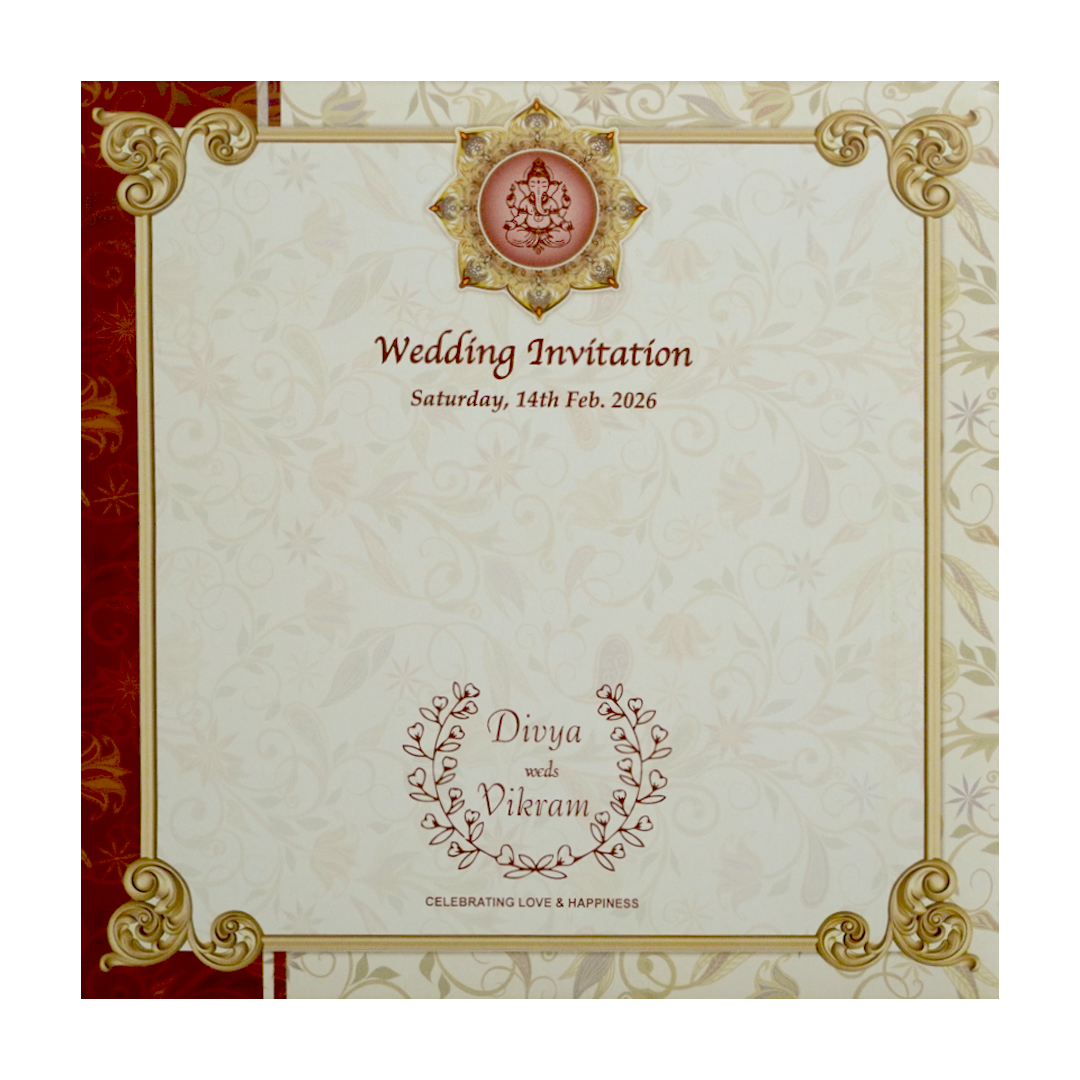 Berry Red Graceful Floral Design Wedding Card In Offset Print-KNBY5401-King of Cards