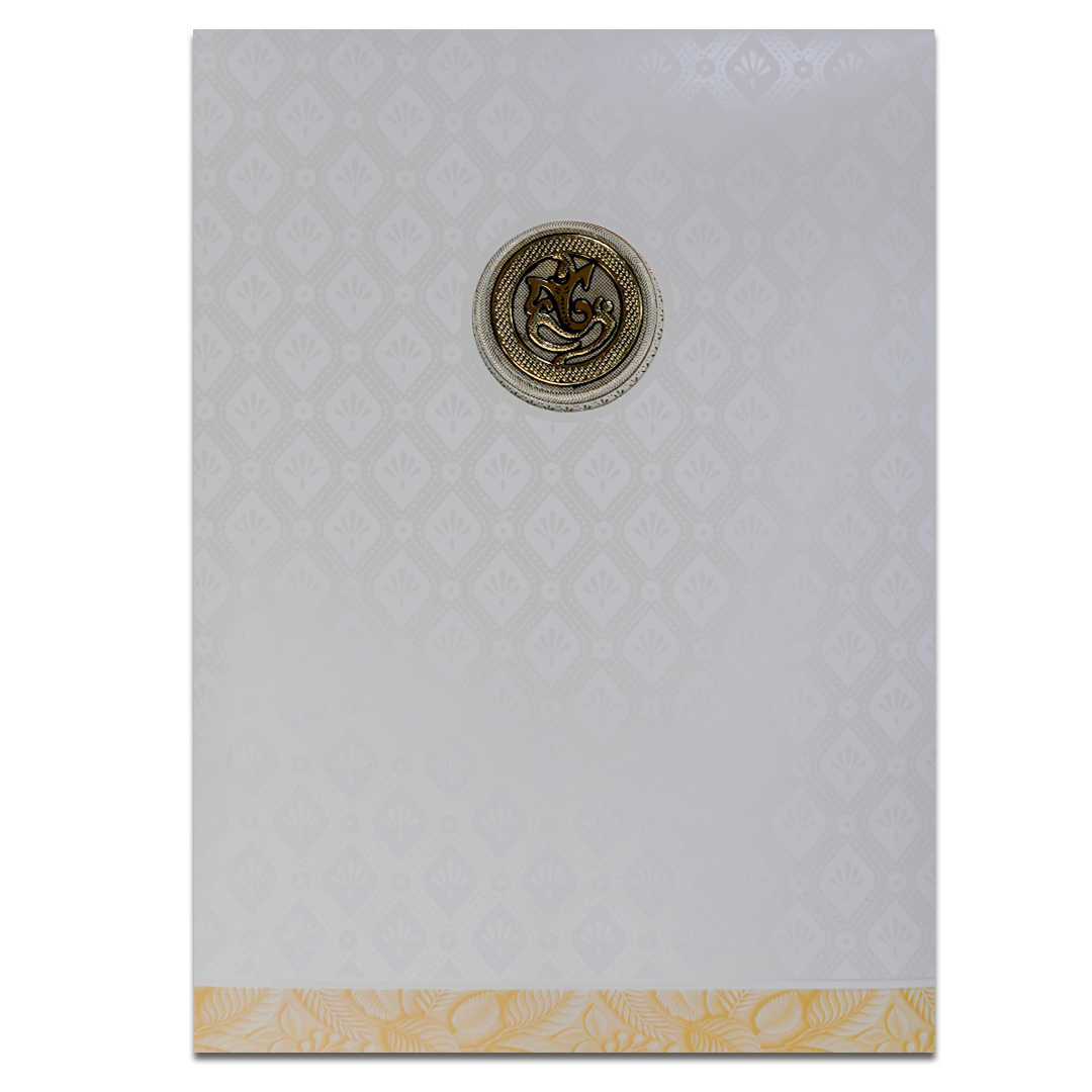 White Pastel Yellow Ganesha Temple Wedding Card-KNA2401Y