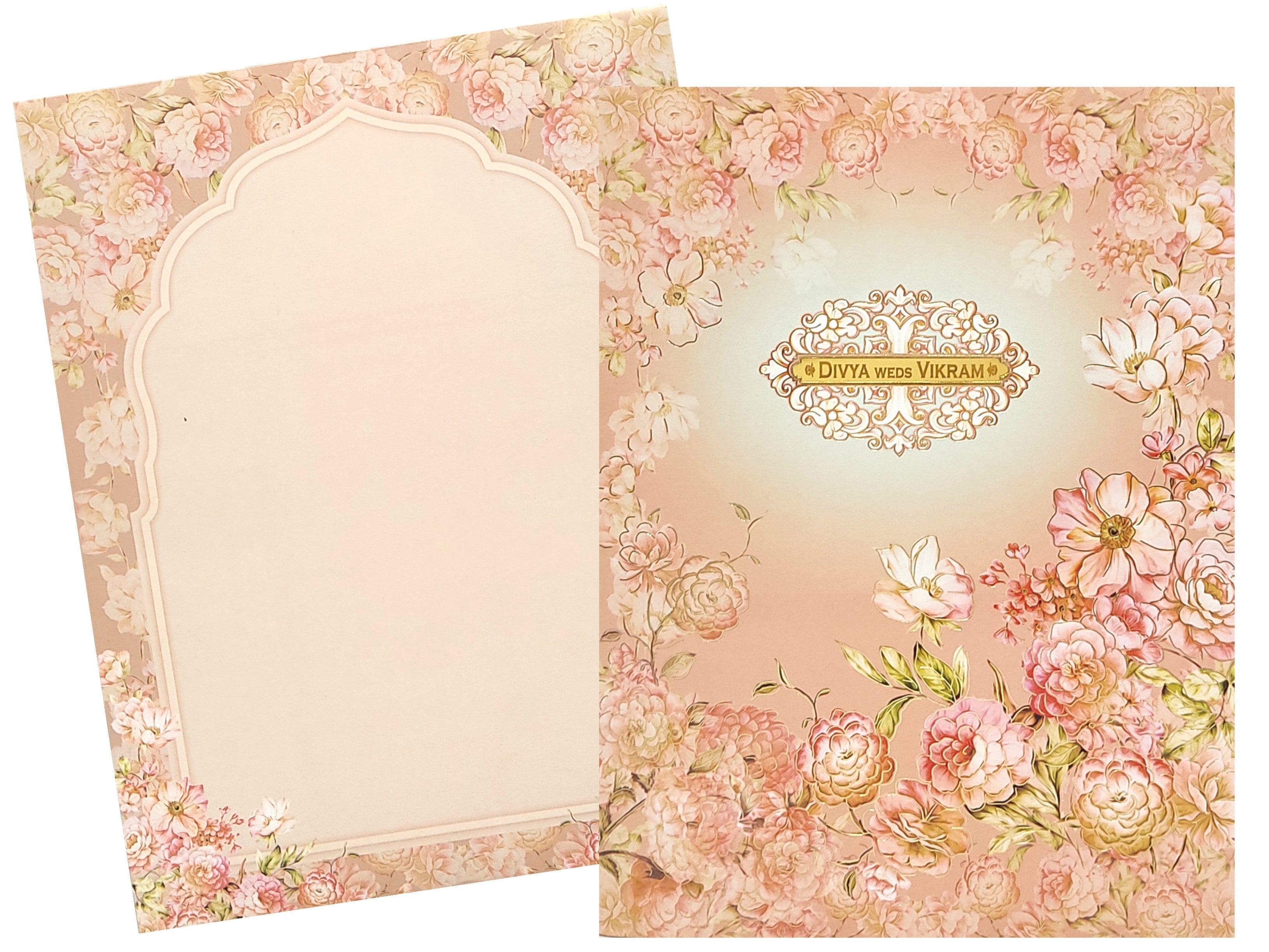 Pink Floral Invitation Card In Jumbo Size With Name Plate-KNKJ1096