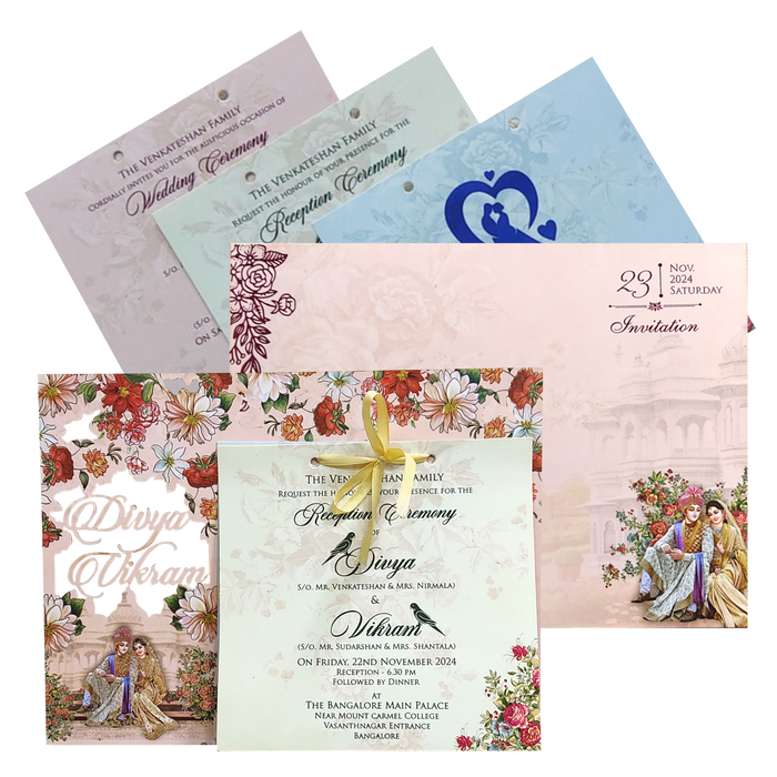 Orange Cream and Pink Flowers Bride and Groom MDF Card-KNKO7601