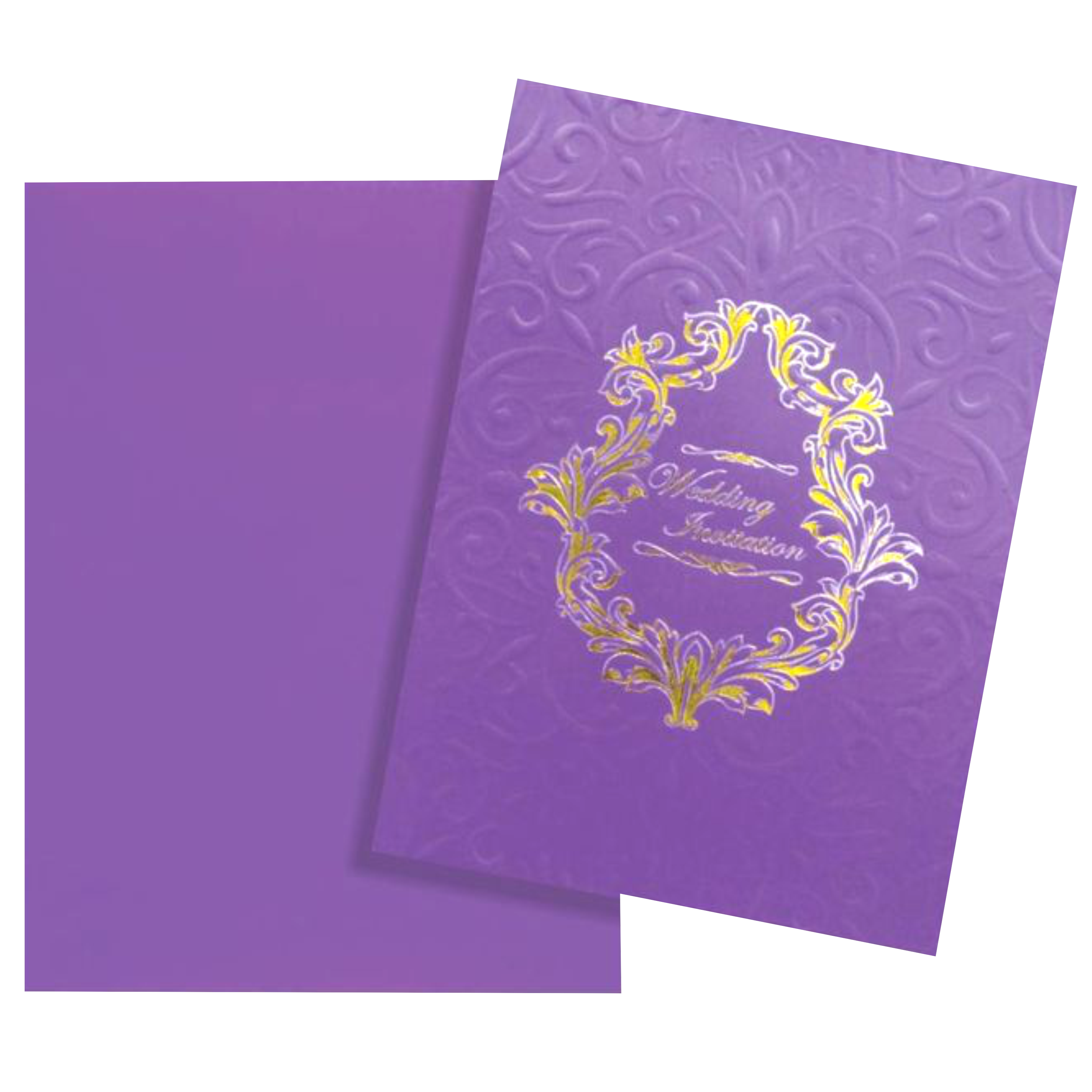 Fabulous Violet Shading With Floral Embossed Design Wedding Card-KNK2721