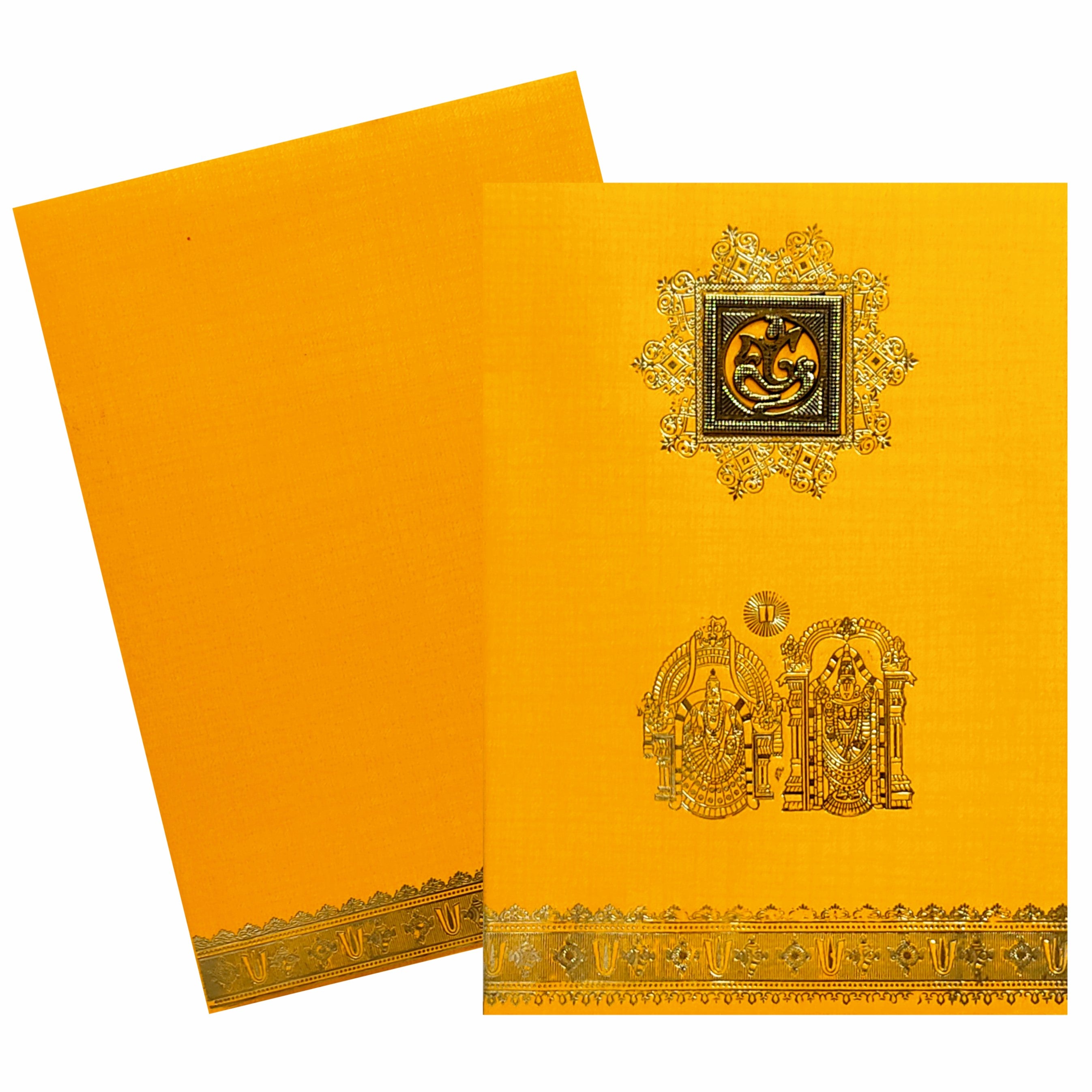 Orange Metallic Balaji Padmavathi Invite With Square Ganesha-KNCM22OB
