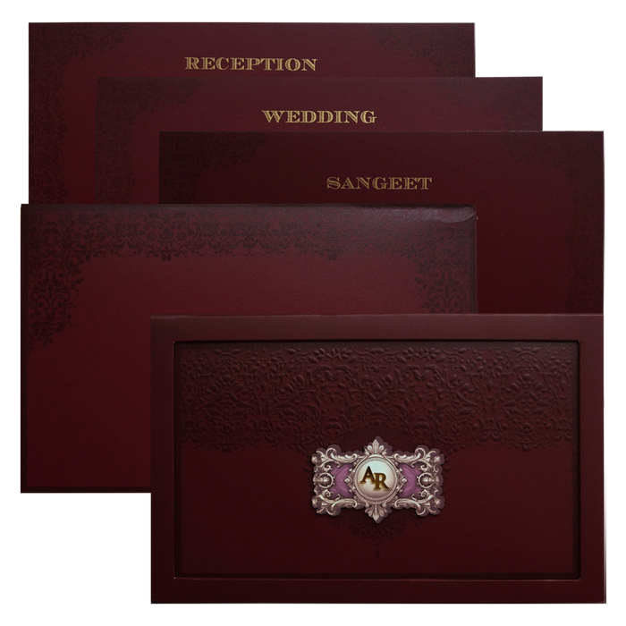 Maroon Premium Padded Wedding Invitation-King of Cards