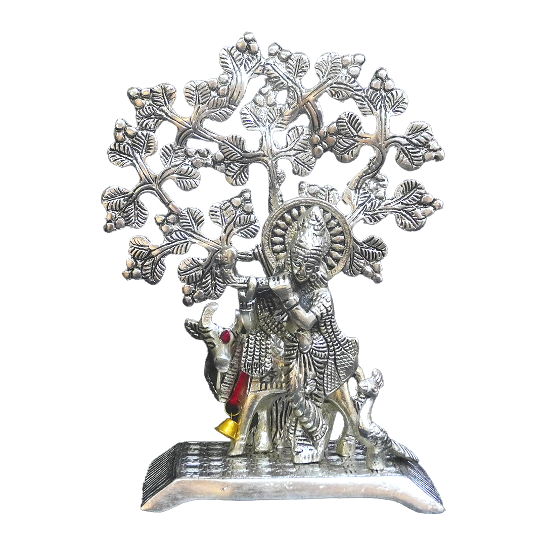 Antique Krishna Idol with Sacred Cow-King of Cards