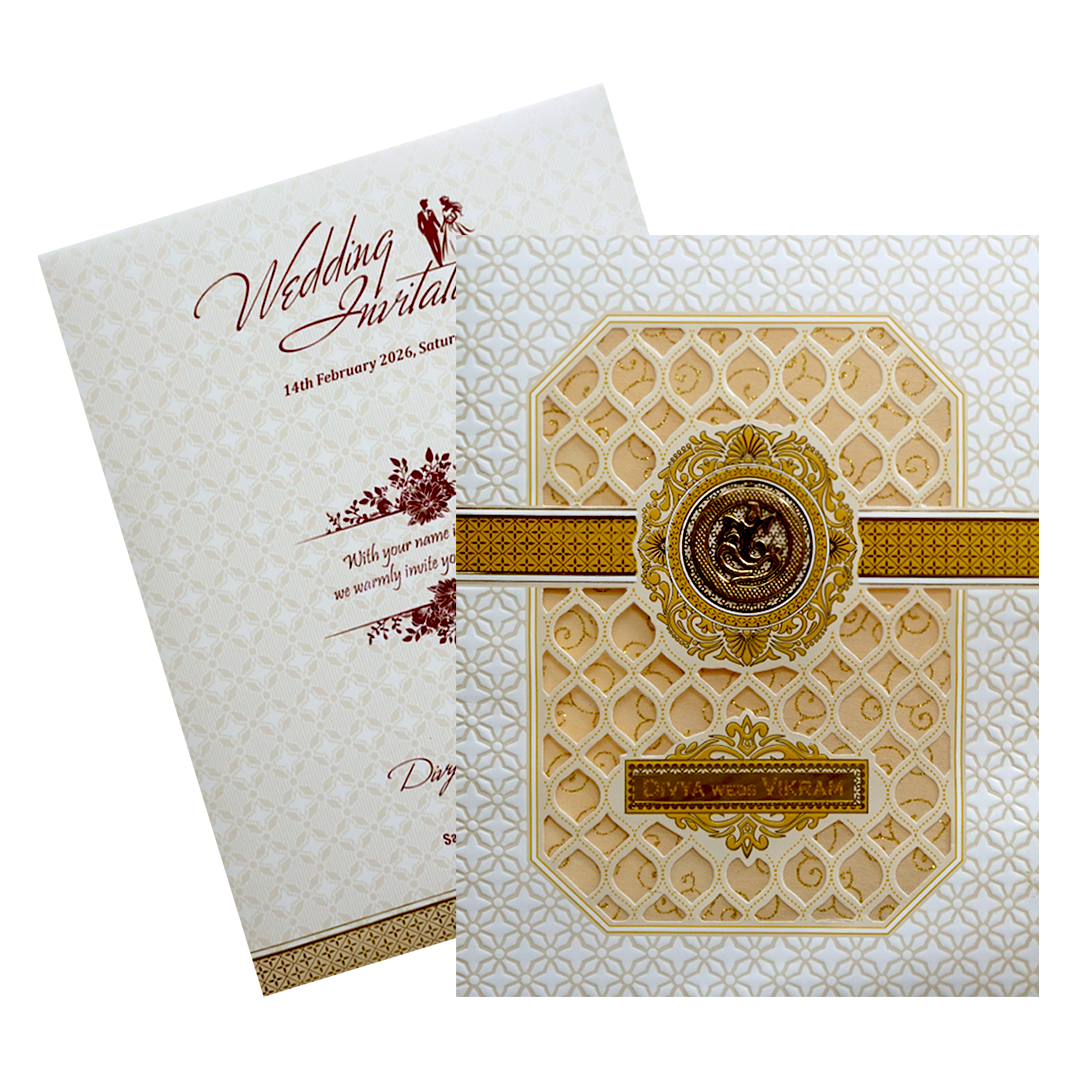 White Laser Cut Ganesha Invitation Card-King of Cards