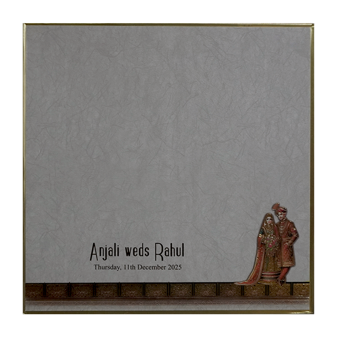 Grey Golden Premium Embossed Wedding Invitation-KPR24350