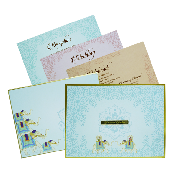 Blue Elephant Floral Wedding Invitation Card-King of Cards