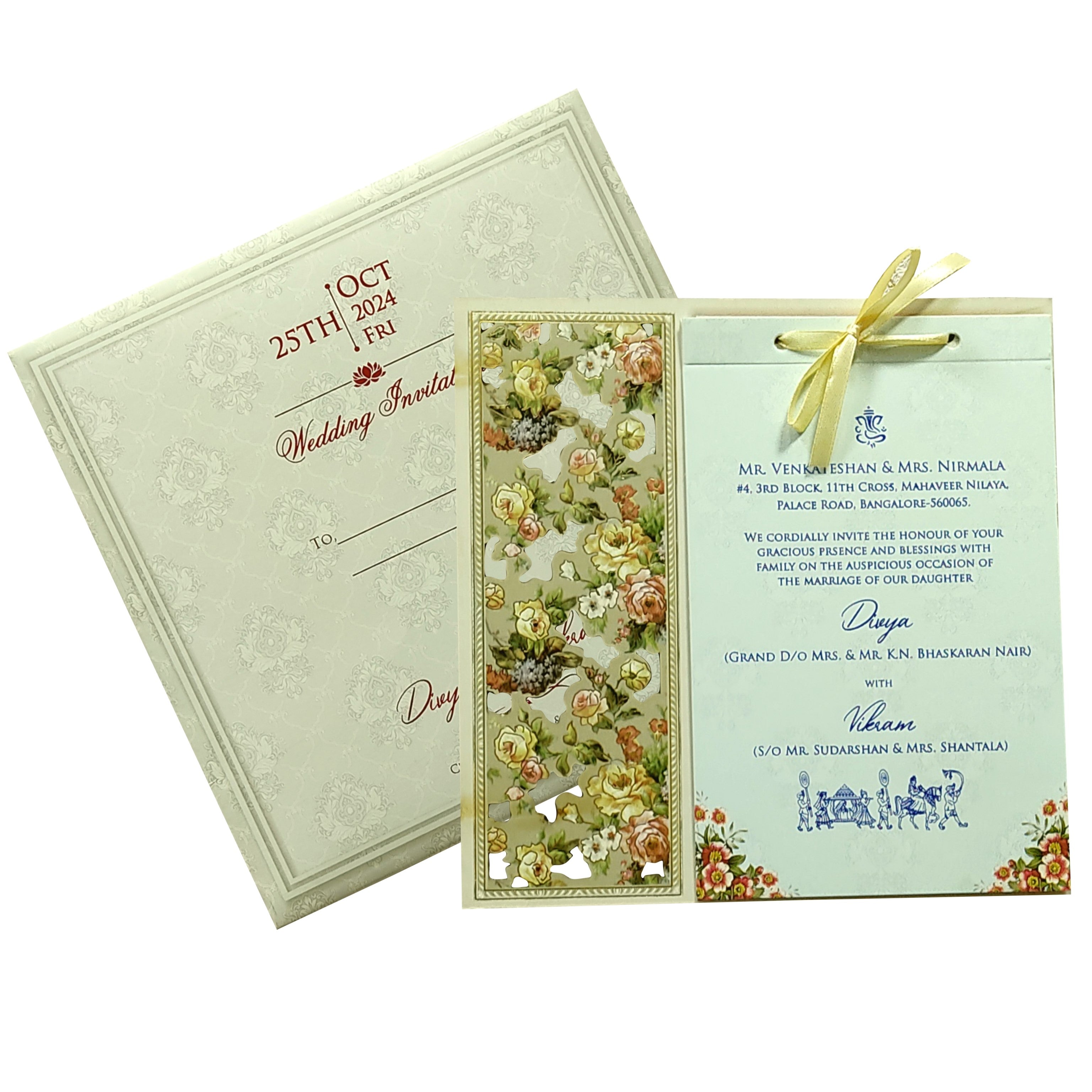 Green Laser Cut Mdf Invitation Card-KNKA8066
