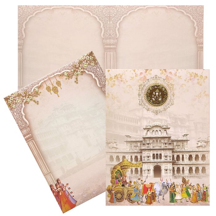Grey Offset Print With Palace and Baraat Design Invitation-KNKJ1099-King of Cards
