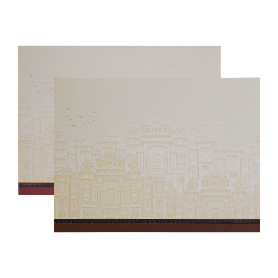 Beige Palace Wedding Invitation Card-KAC05130