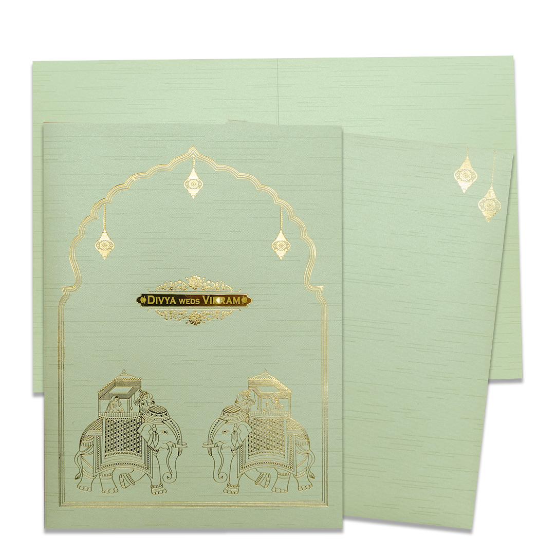 Green Royal Elephant Wedding Card-KNRM7083N