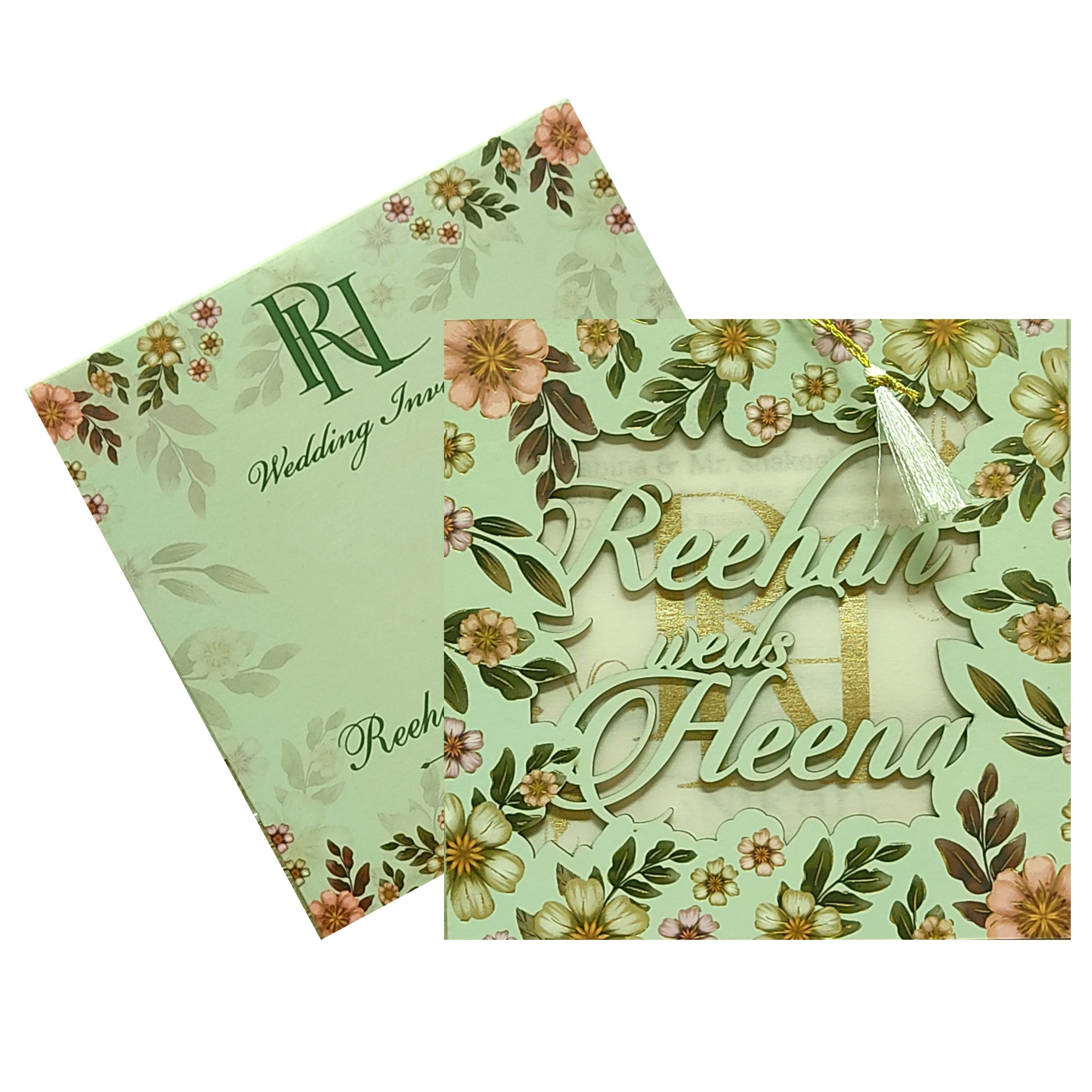 Soft Green MDF Invitation Card-KVN06450