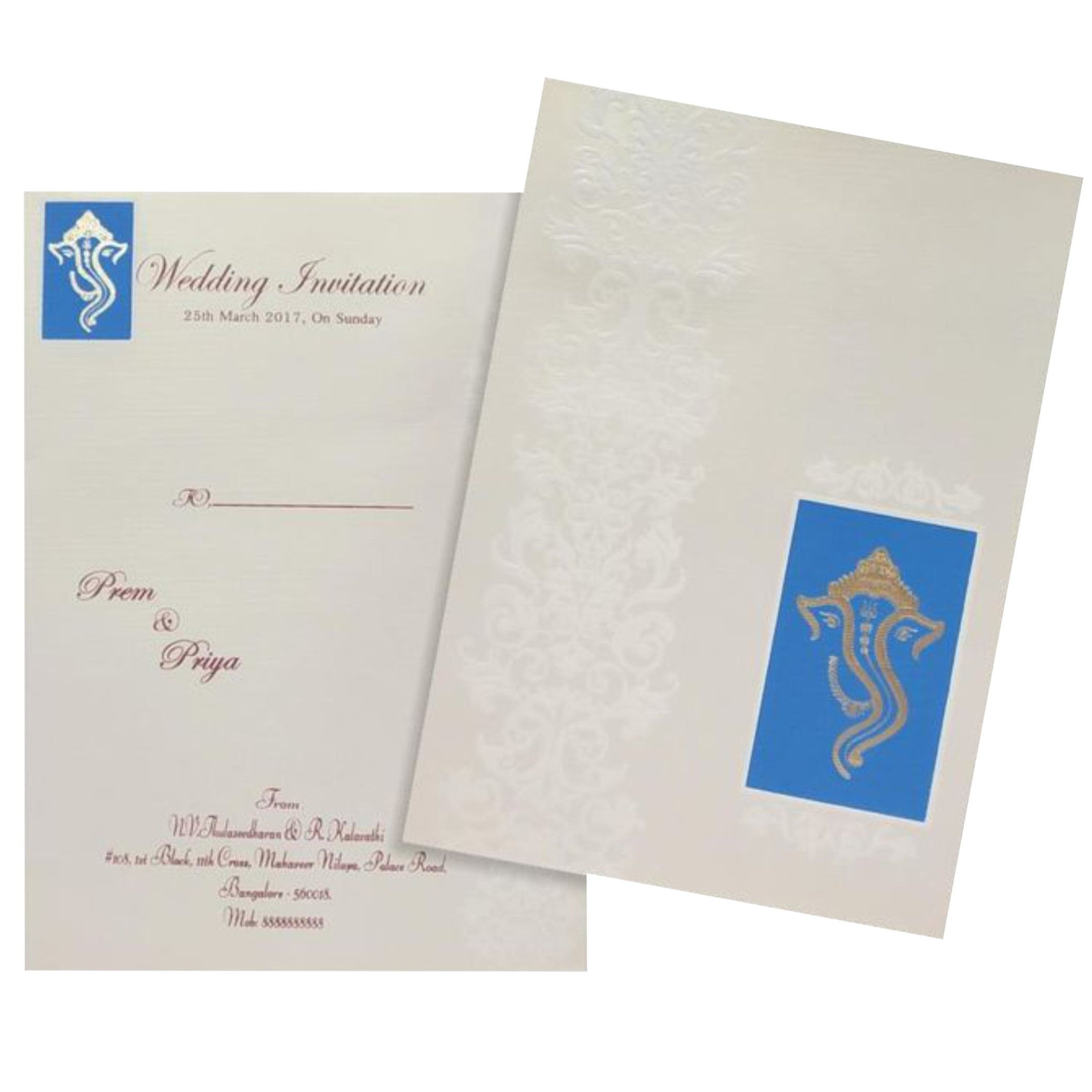 Pristine White Shading With Ganesha Theme Box Type Wedding Invitation Card - KNK1187-King of Cards