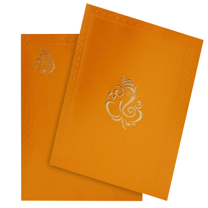 Orange Shading With Embossed Ganesha Wedding Card - KNK2811
