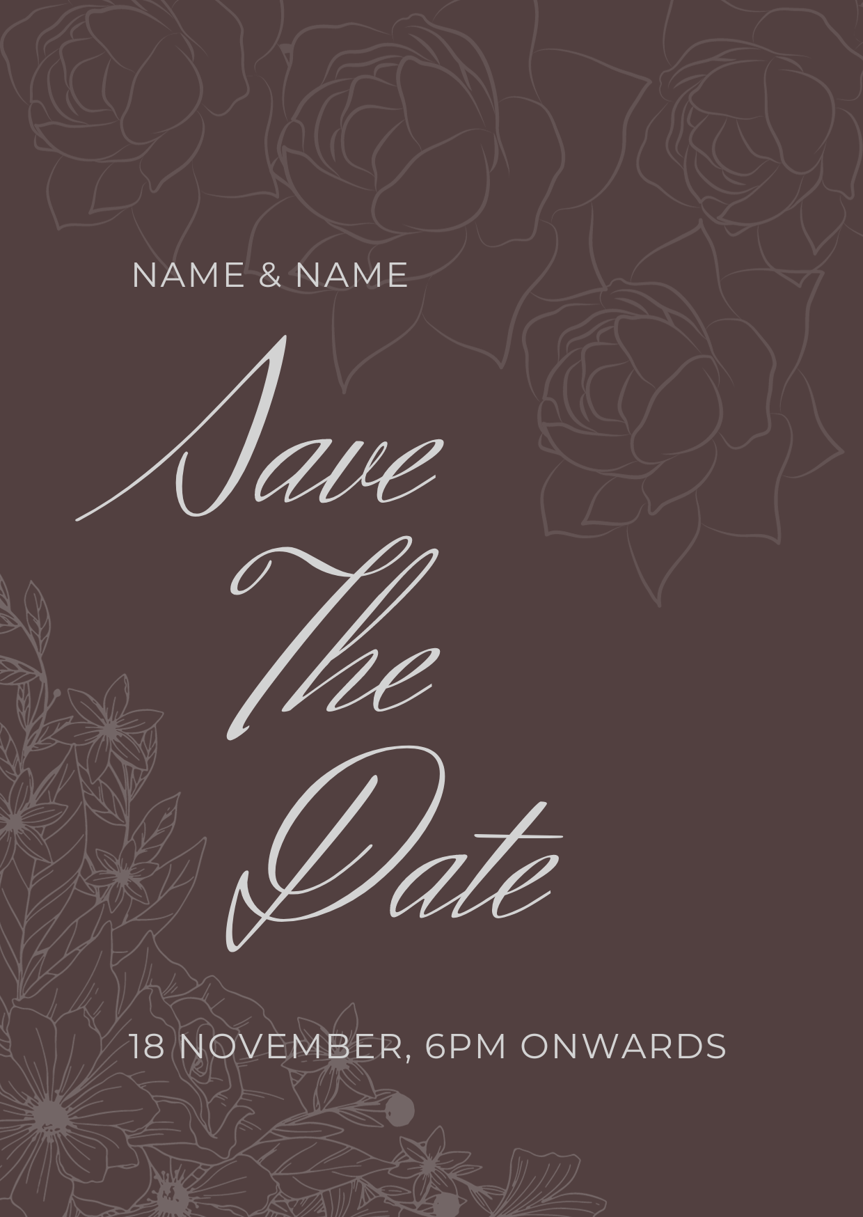 Brown Roses Save The Date Invitation-AASTD003