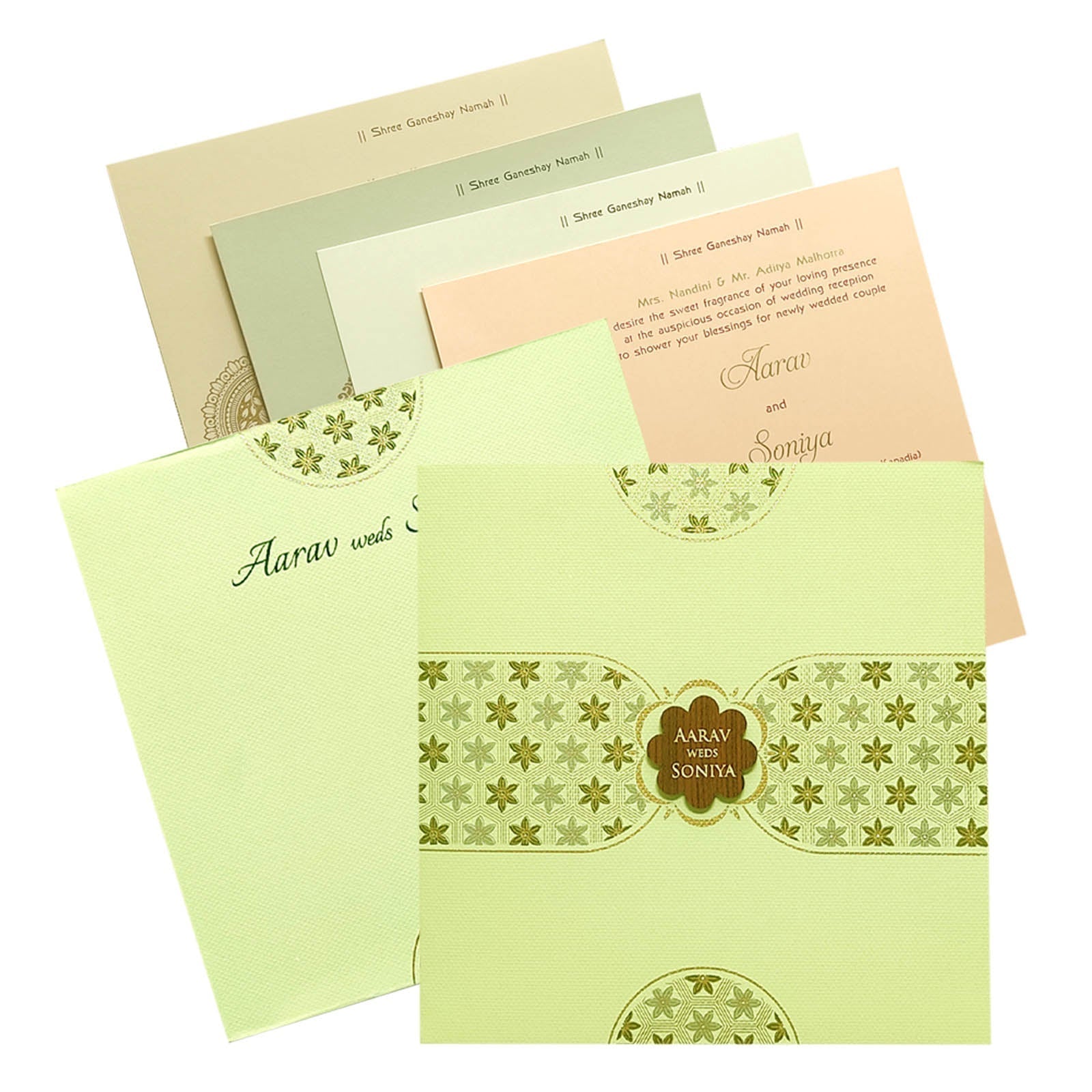 Elegant and attractive Pista green design nameplate invitation card! Buy now! &