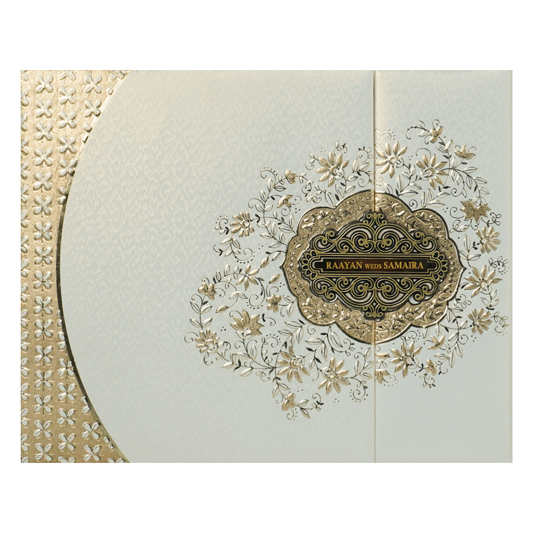 White Gold Embossed Floral Padded Wedding Card-KSSC2078