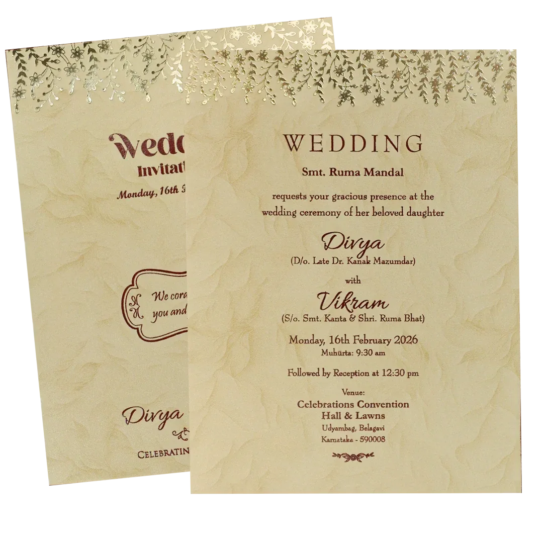 Cream Gold Single Sheet Wedding Card-KNPD1481