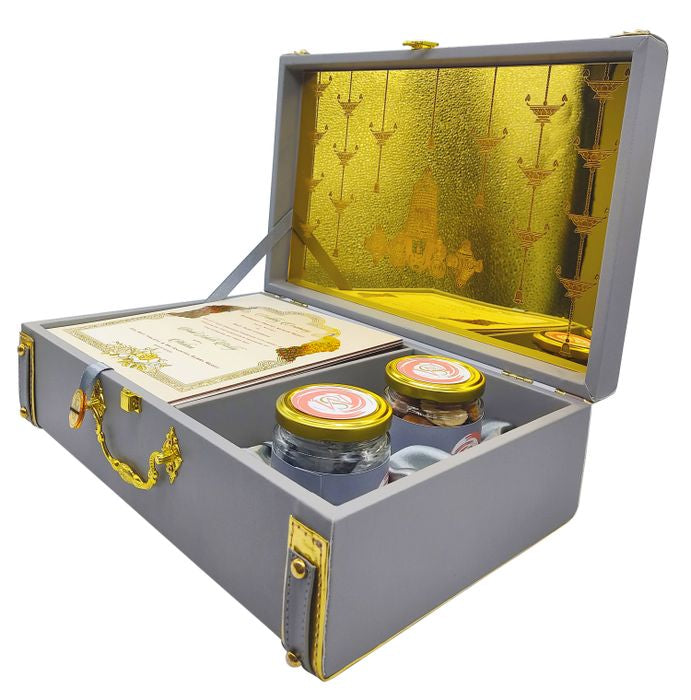 Grey Ultra Premium Luxury Invite With Two Sweet Boxes-KNKUP046-King of Cards