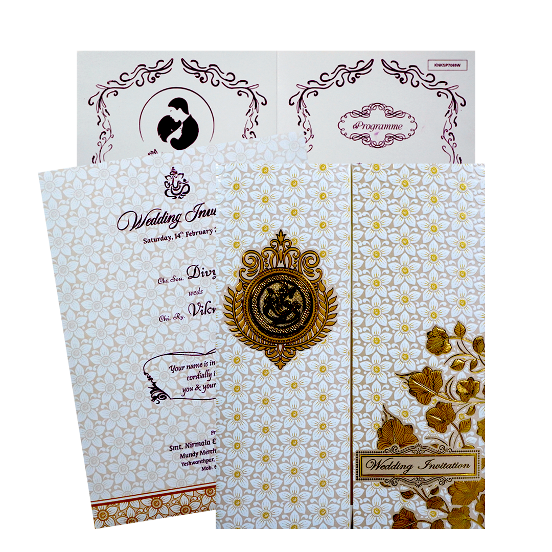 White Floral Embossed Door Invitation Card-KNK7069W