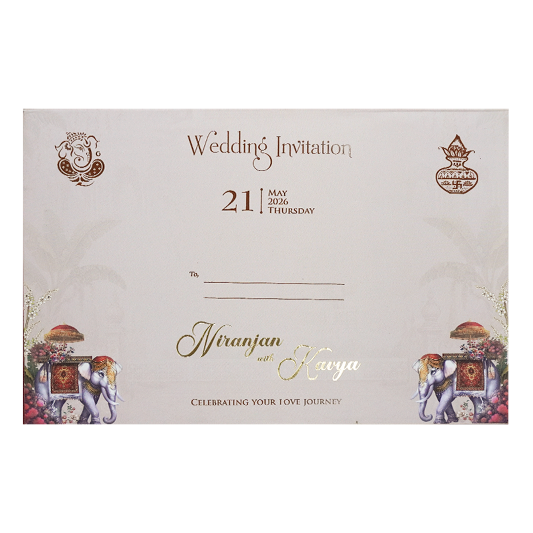 Palace Elephant Peacock Padded Wedding Card-KSH72230
