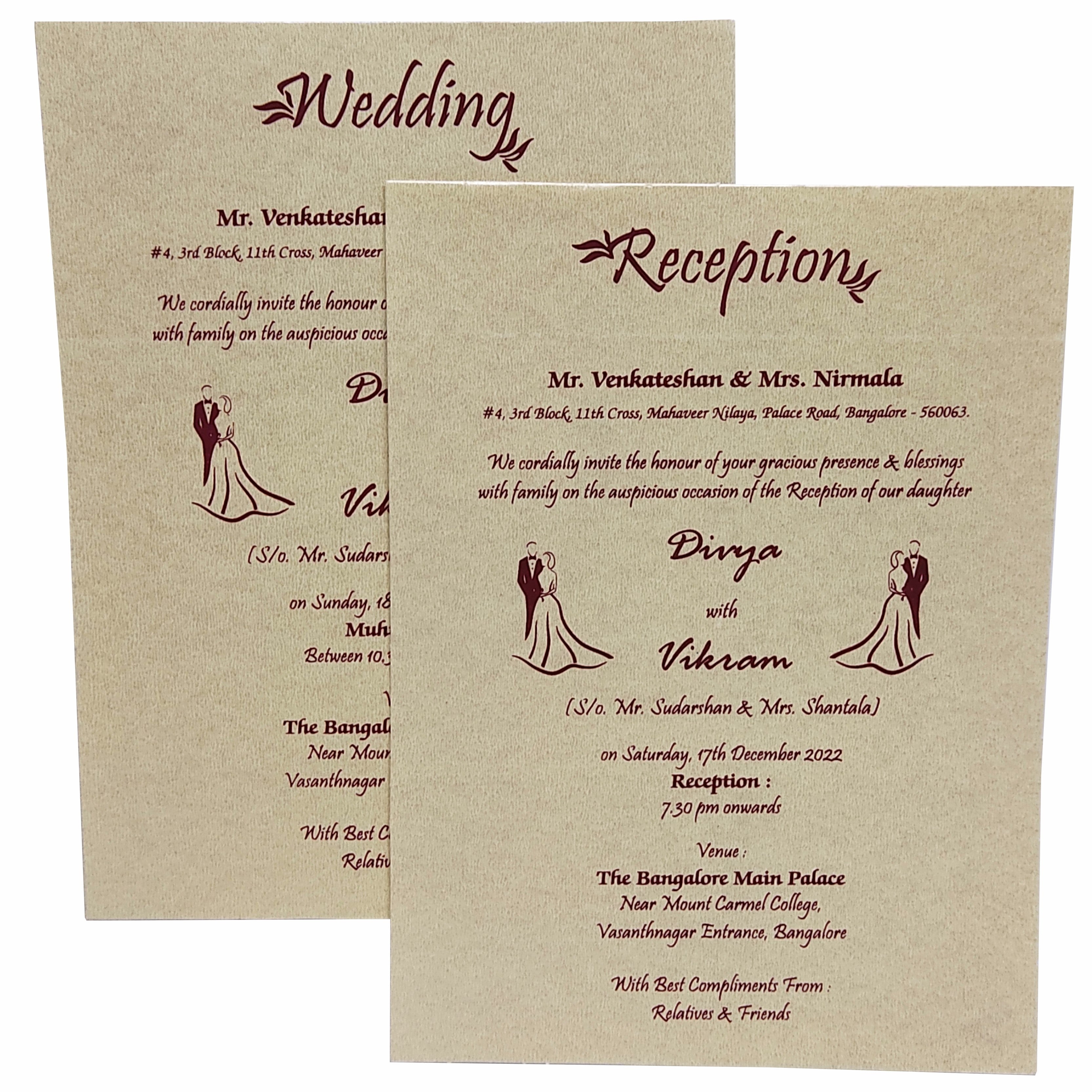 Cherry Maroon Floral Tracing Sheet Card In Offset Print-KNCY6072-King of Cards