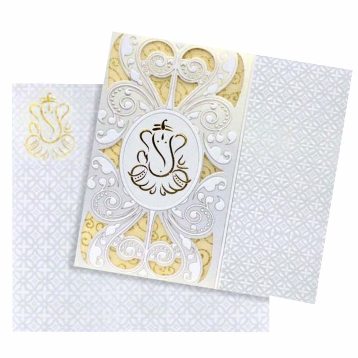 Fluoroscent Gold Colour With Ganesha Wedding Card - KNK30641-King of Cards