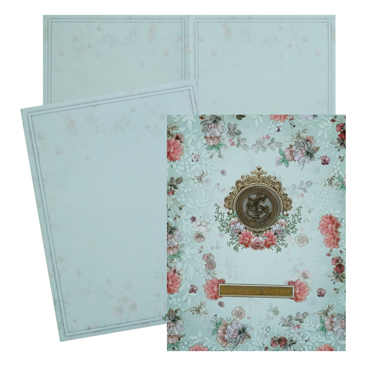 Green Floral Nameplate Box Invitation Card