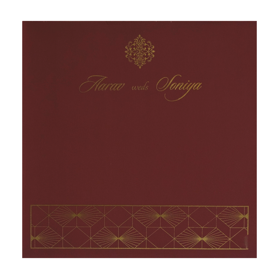 Maroon Pattern Gold Wedding Card-King of Cards