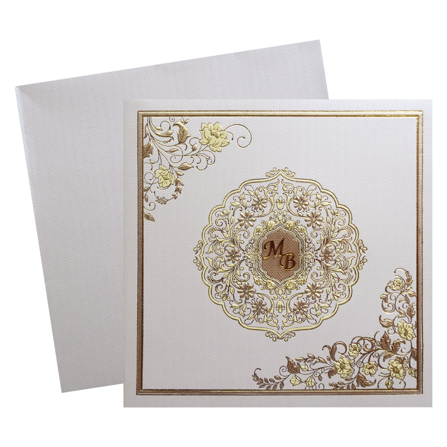 Ivory Golden Floral Wedding Card-KSI11550