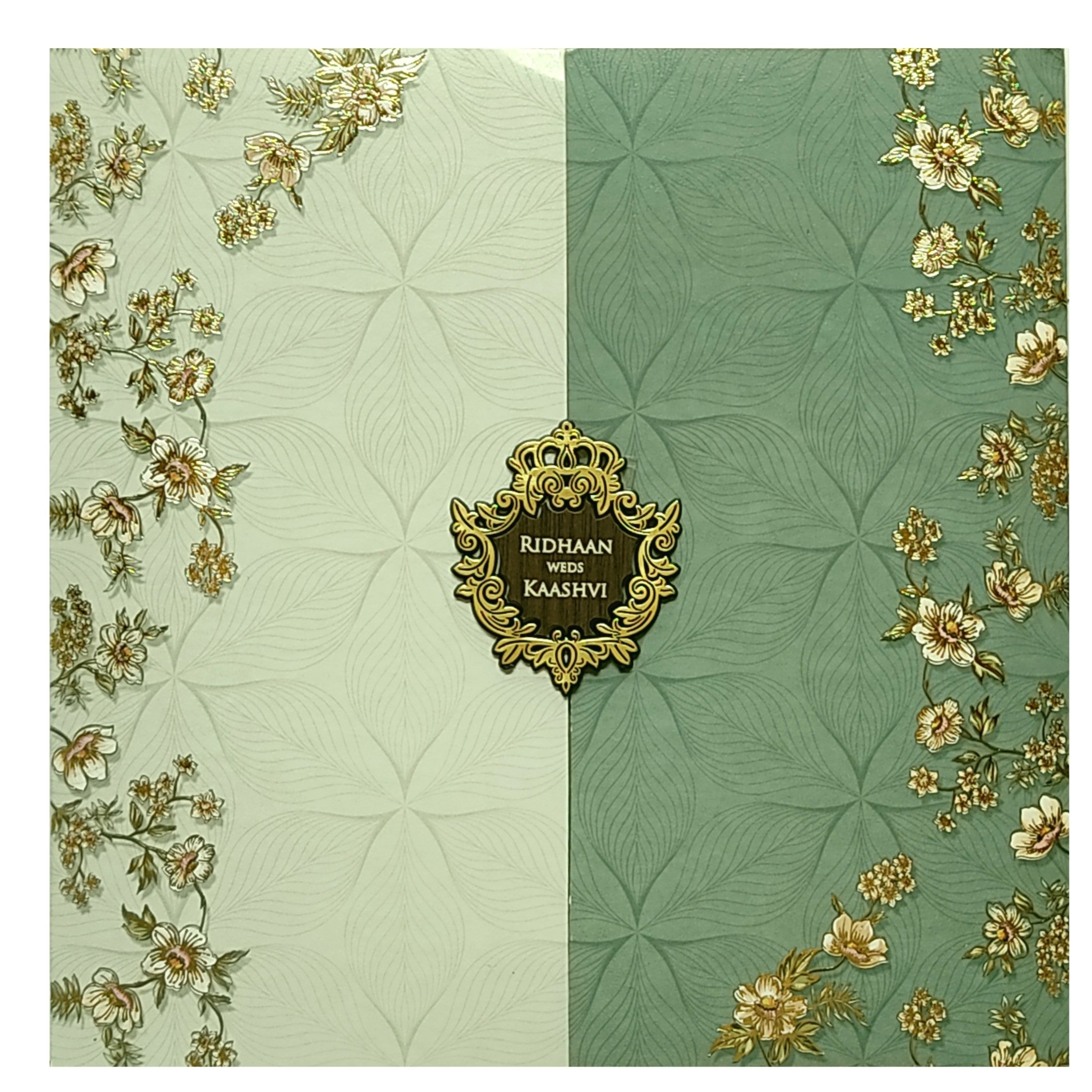 Green Cream Floral Invitation Card-KRC29930