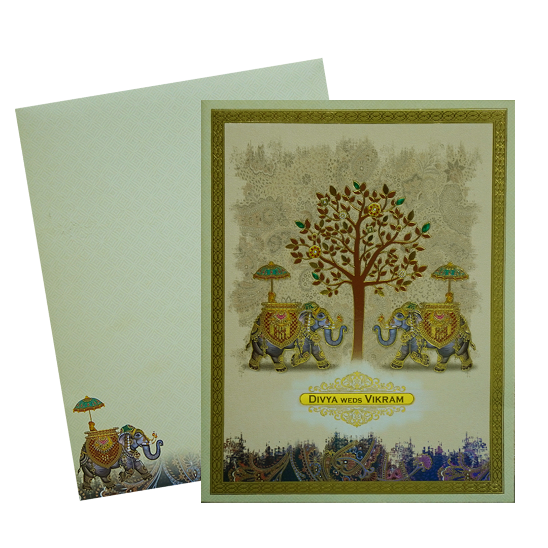 Beige Traditional Wedding Card-KNKJ1138