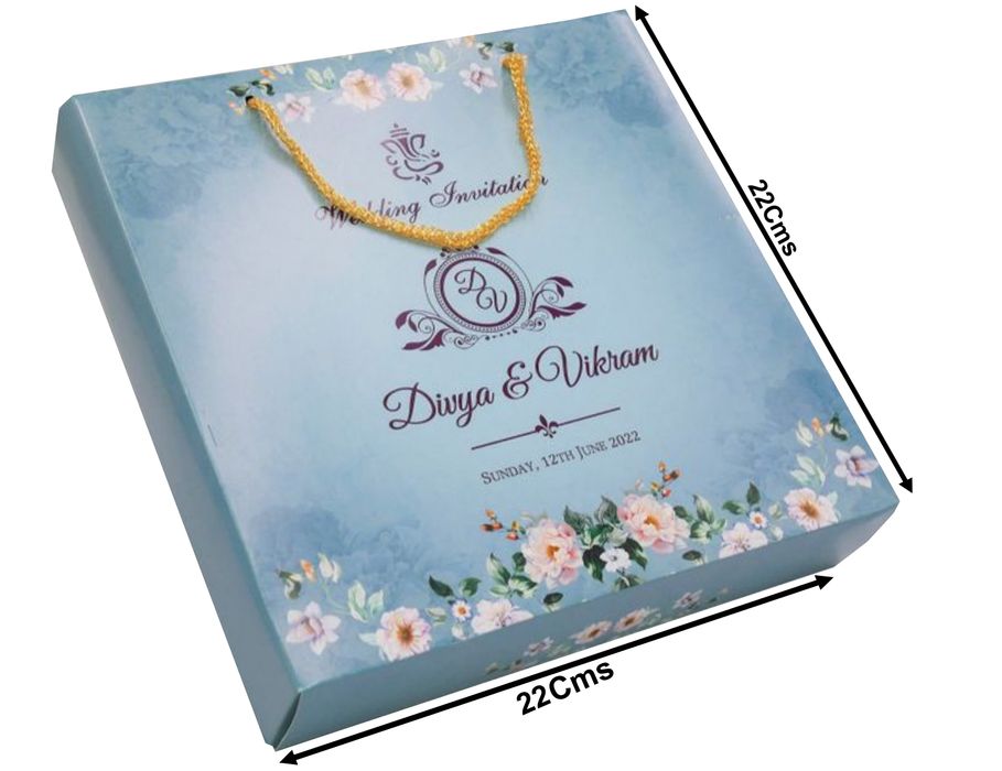 Blue floral sweet box invitation card-King of Cards