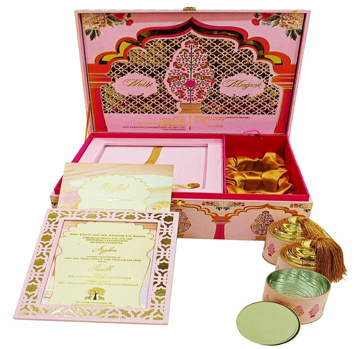 Pink Ultra Premium Floral Box Invitation With Sweets Containers-KNKUP003-King of Cards