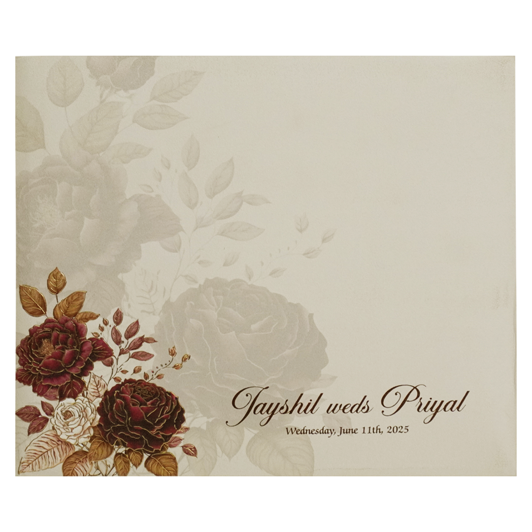 Cream Rose Padded Wedding Card-KPR23400