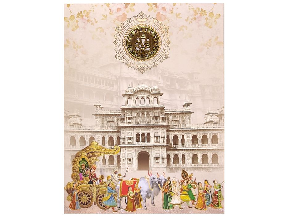 Grey Offset Print With Palace and Baraat Design Invitation-KNKJ1099-King of Cards