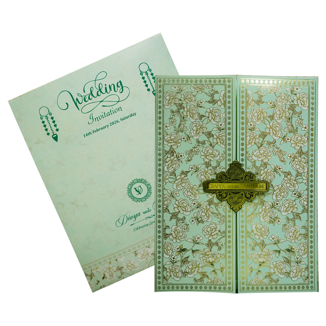 Pastel Green Floral Door-Style Invitation Card-KNKJ1143