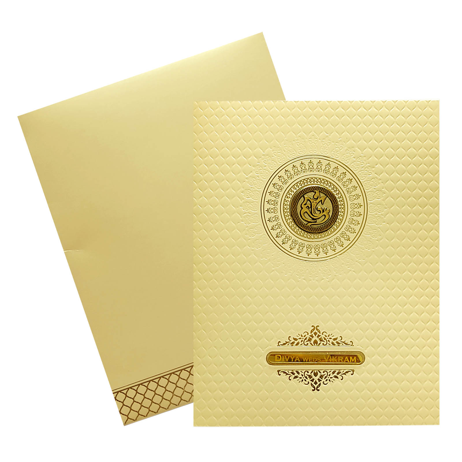 Sandal Embossed Ganesha Invitation Card-KNK4202C