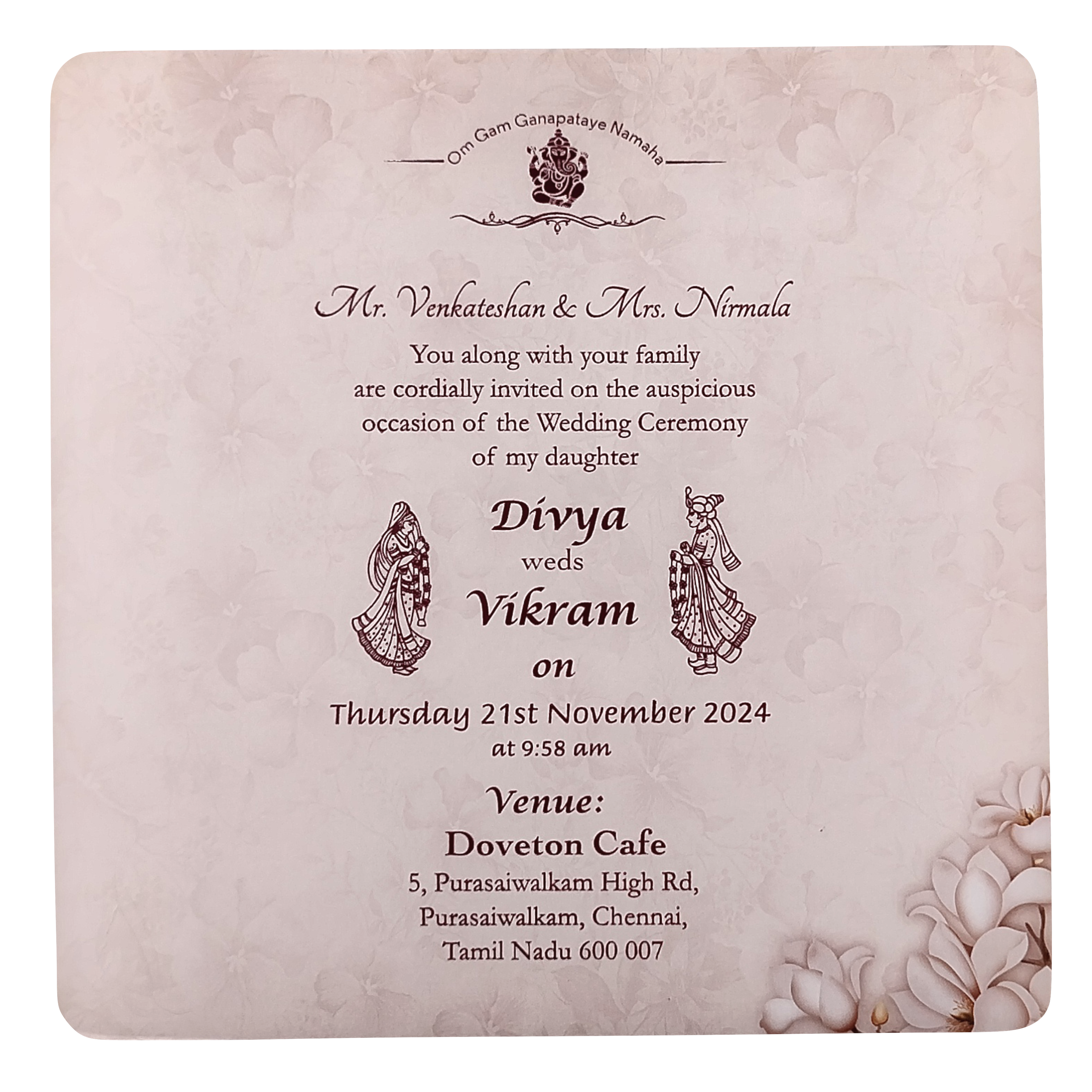 Peach Floral Single Sheet Invitation Card-KNIC7301