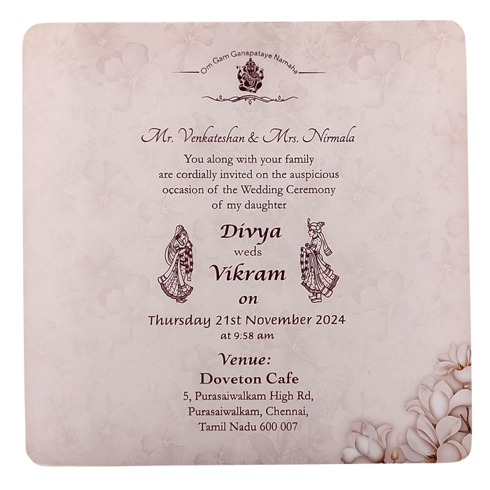 Peach Floral Single Sheet Invitation Card-King of Cards