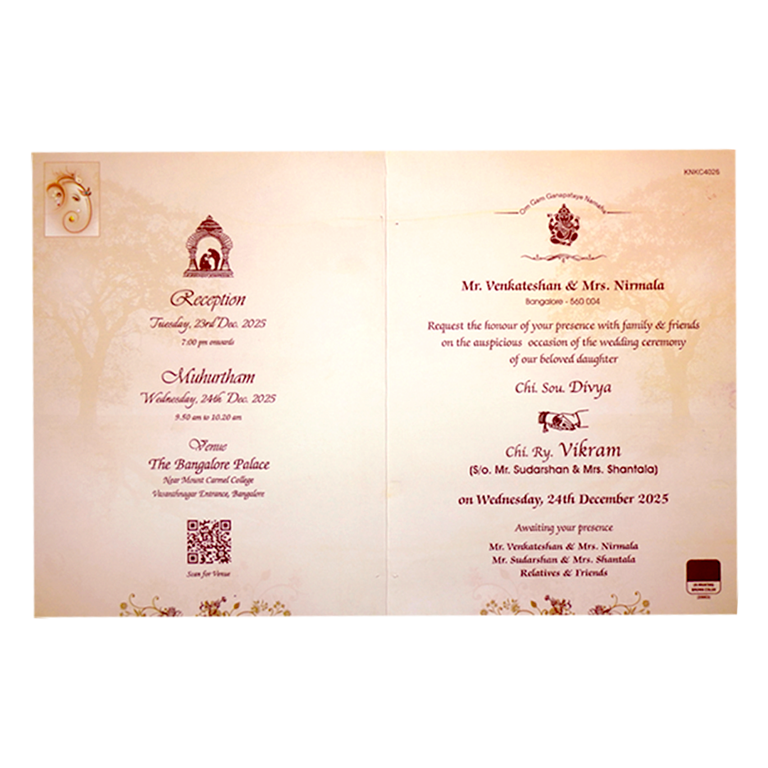 Cream Classic Ganesha With Bride and Groom Design-KNKC4026