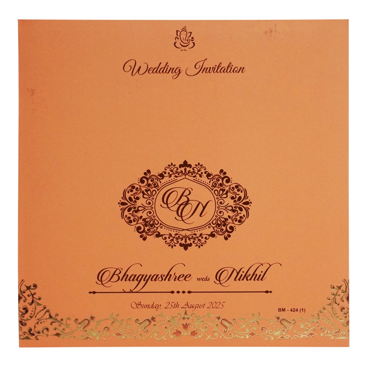 Orange Padded Marriage Wedding Card-KBM04240