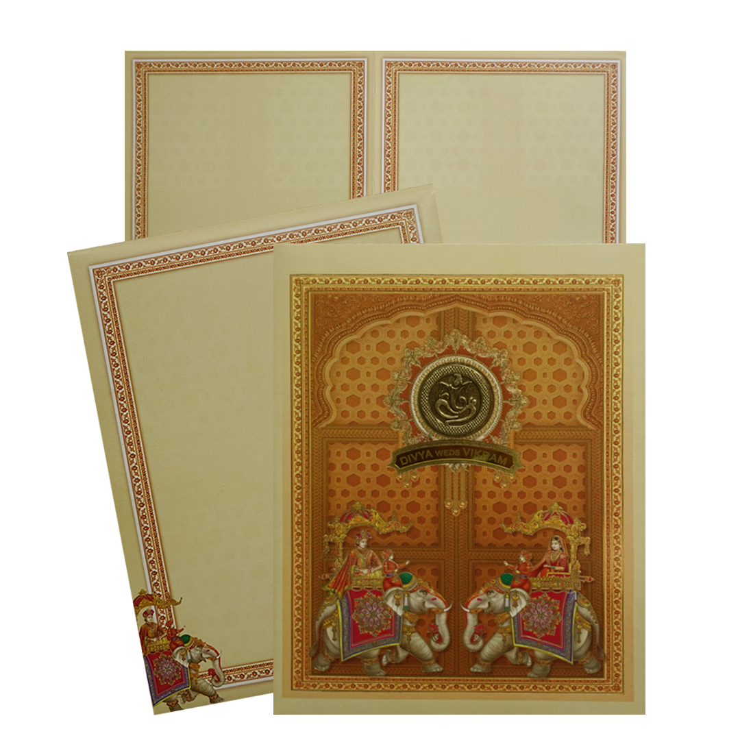Celebrate in style with customized Light Yellow Elephant Wedding Card Order now! ?WhatsApp Support ?Express Delivery.
