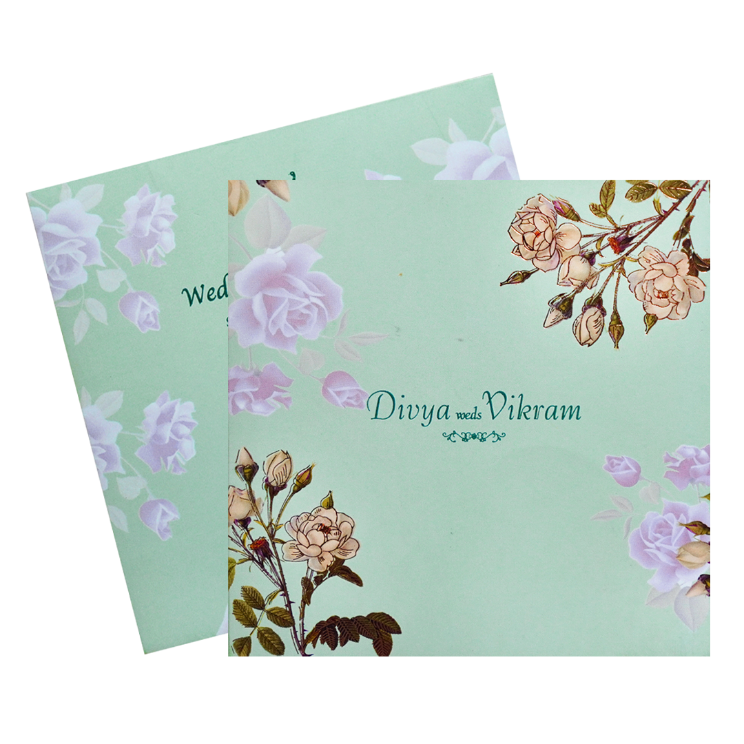 Green Pink Floral Invitation Card-KNKE3304