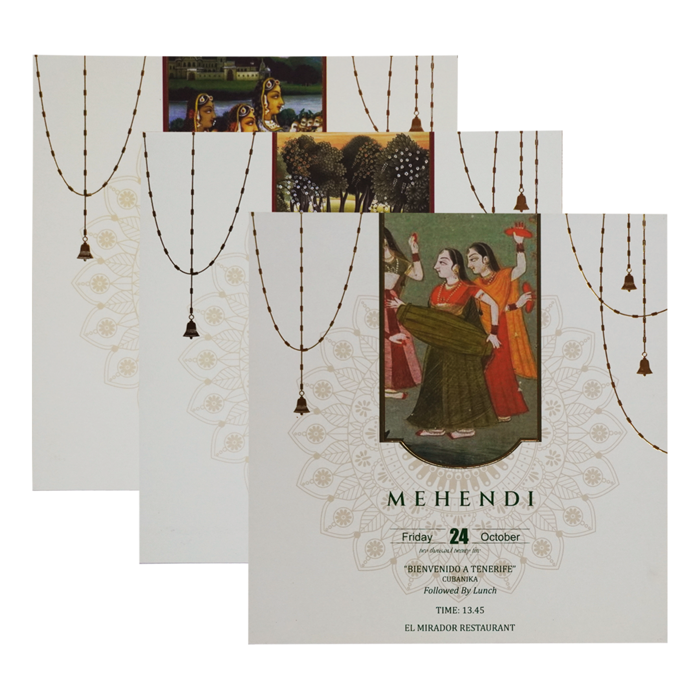 White Floral Radha Krishna Invitation Card-KBM04170